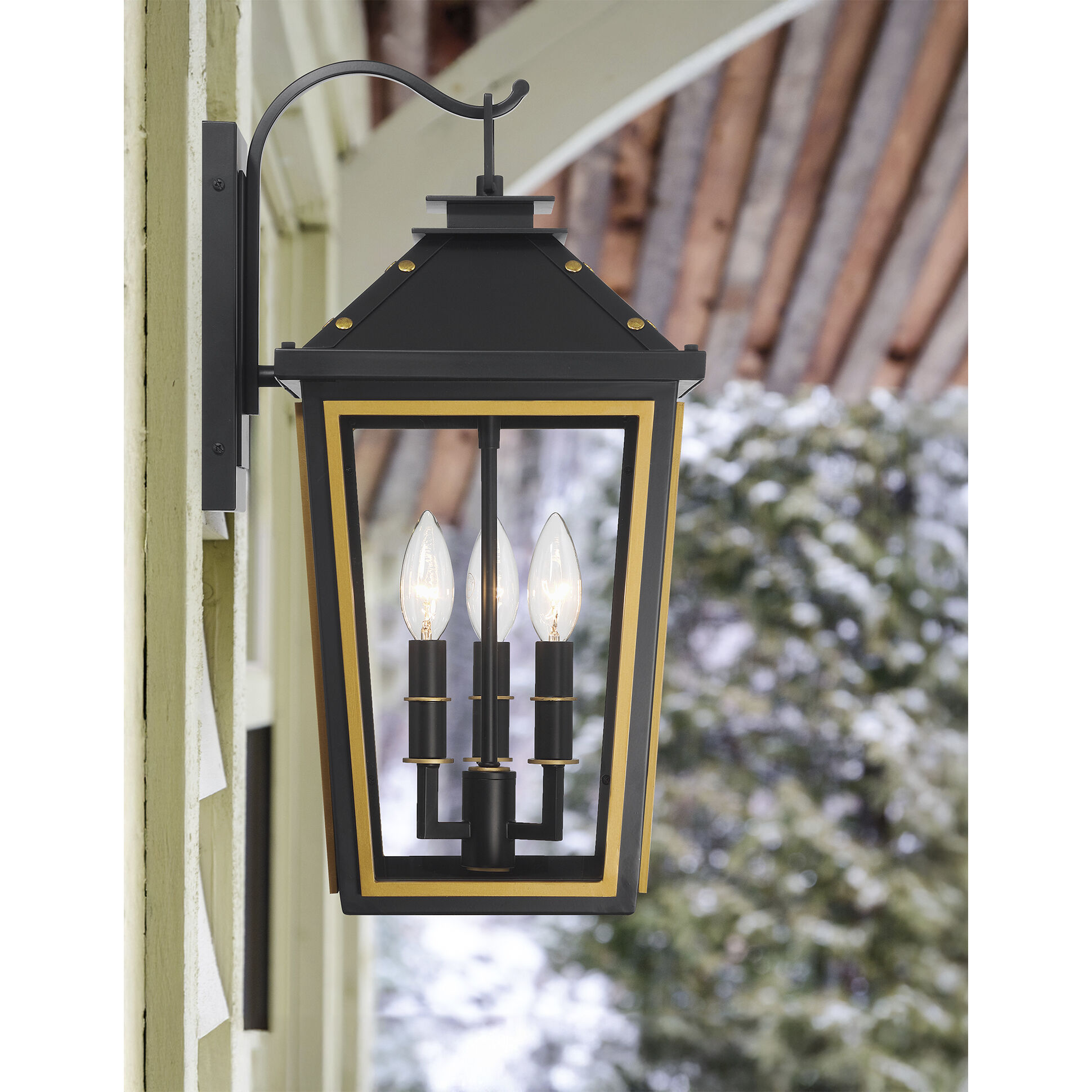 Hawkins 3 Light 19.5 inch Matte Black and Textured Gold Outdoor Sconce