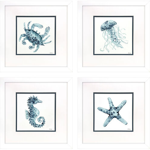 Water Sea Creatures Blue and Teal and White Framed Art