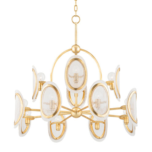 Danes 12 Light 34 inch Vintage Gold Leaf Chandelier Ceiling Light