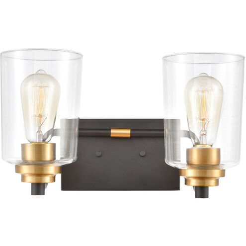 Moore 2 Light 14 inch Matte Black with Brushed Brass Vanity Light Wall Light