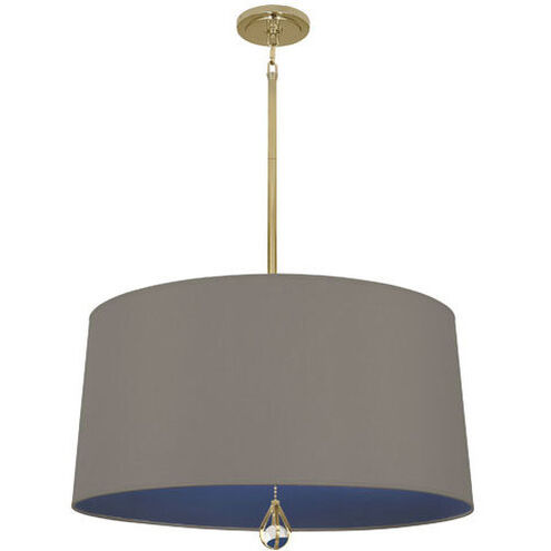 Williamsburg Custis 3 Light 15 inch Modern Brass Pendant Ceiling Light in Carter Gray with Ink Blue