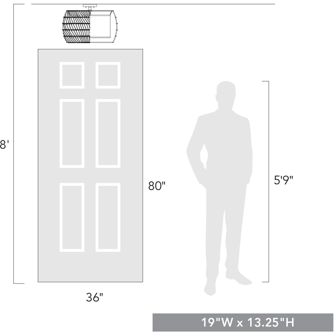Everly 4 Light 19 inch Matte Black Semi-Flush Mount Ceiling Light in Natural Rattan