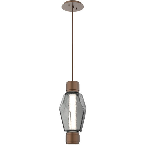 Gem Mandrel LED Burnished Bronze Pendant Ceiling Light in 3000K LED, Smoke Blown Glass
