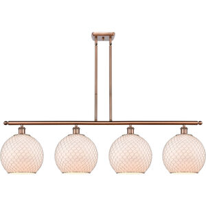 Ballston Large Farmhouse Chicken Wire 4 Light 48 inch Antique Copper Island Light Ceiling Light in White Glass with Nickel Wire, Ballston