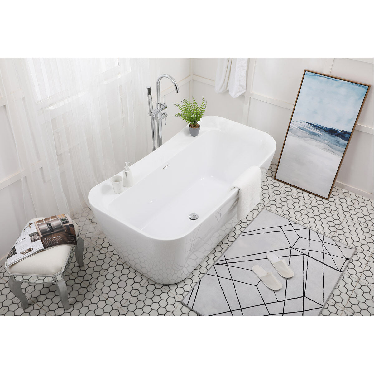 Harrieta Glossy White and Chrome Bathtub
