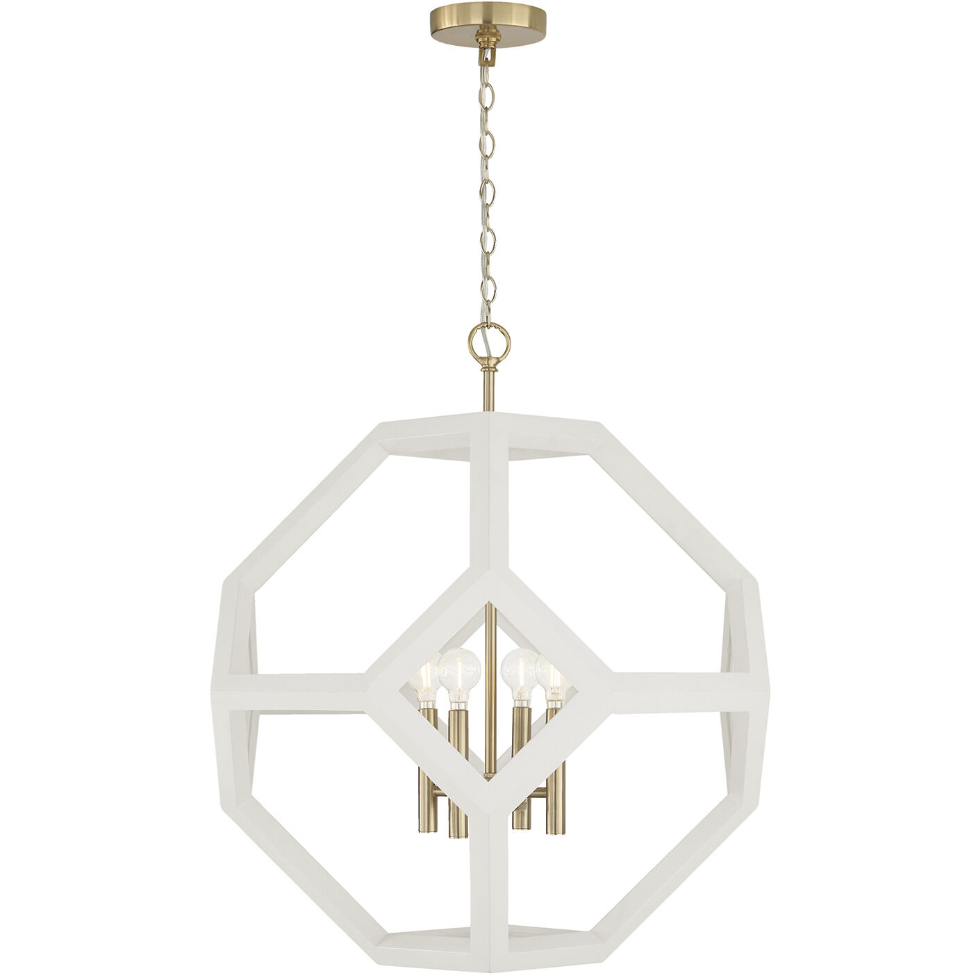 Geo 4 Light 24 inch Flat White and Matte Brass Pendant Ceiling Light
