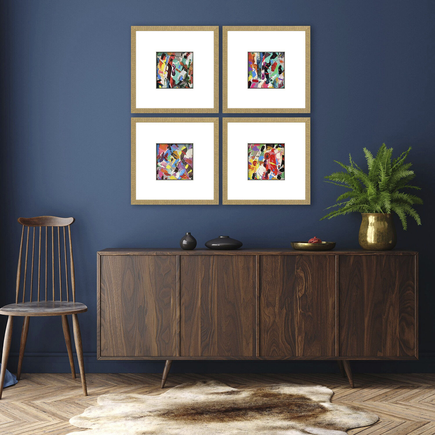 Abstract Blue and Multi and Pink and Turquoise Framed Art