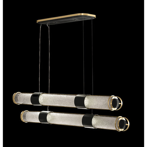 Bond LED 60 inch Black/Gold Linear Pendant Ceiling Light in Diamond Blanket Studio Glass