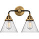 Nouveau 2 Large Cone 2 Light 16 inch Black Antique Brass and Matte Black Bath Vanity Light Wall Light in Seedy Glass
