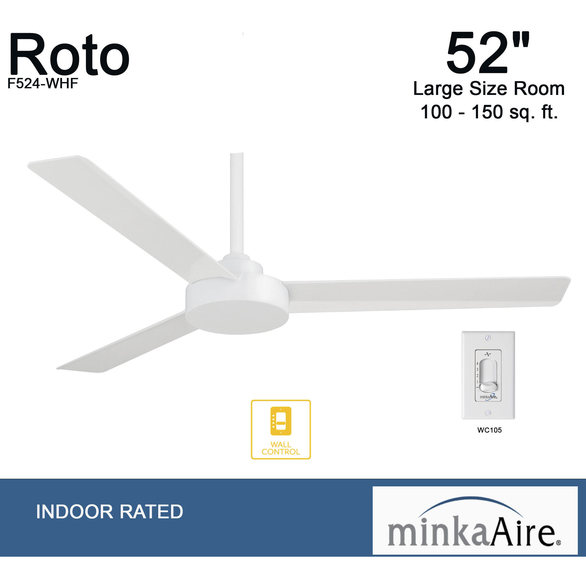 Roto 52 inch Flat White Ceiling Fan