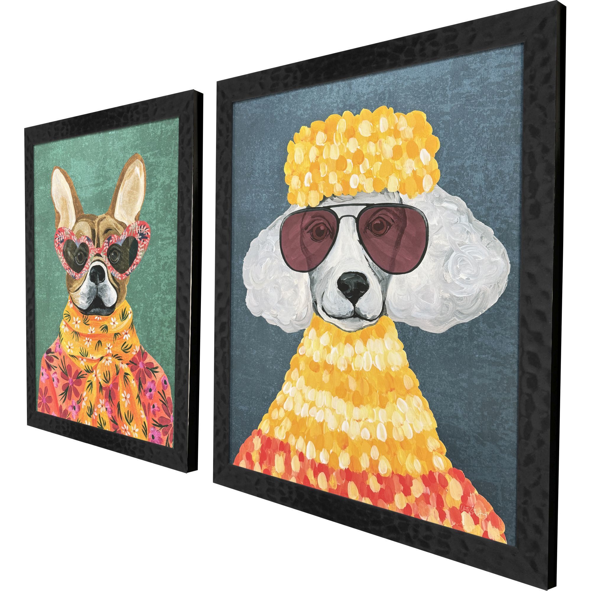 Whimsy Dog Multi and Blue and Green and Black Framed Art, Propac