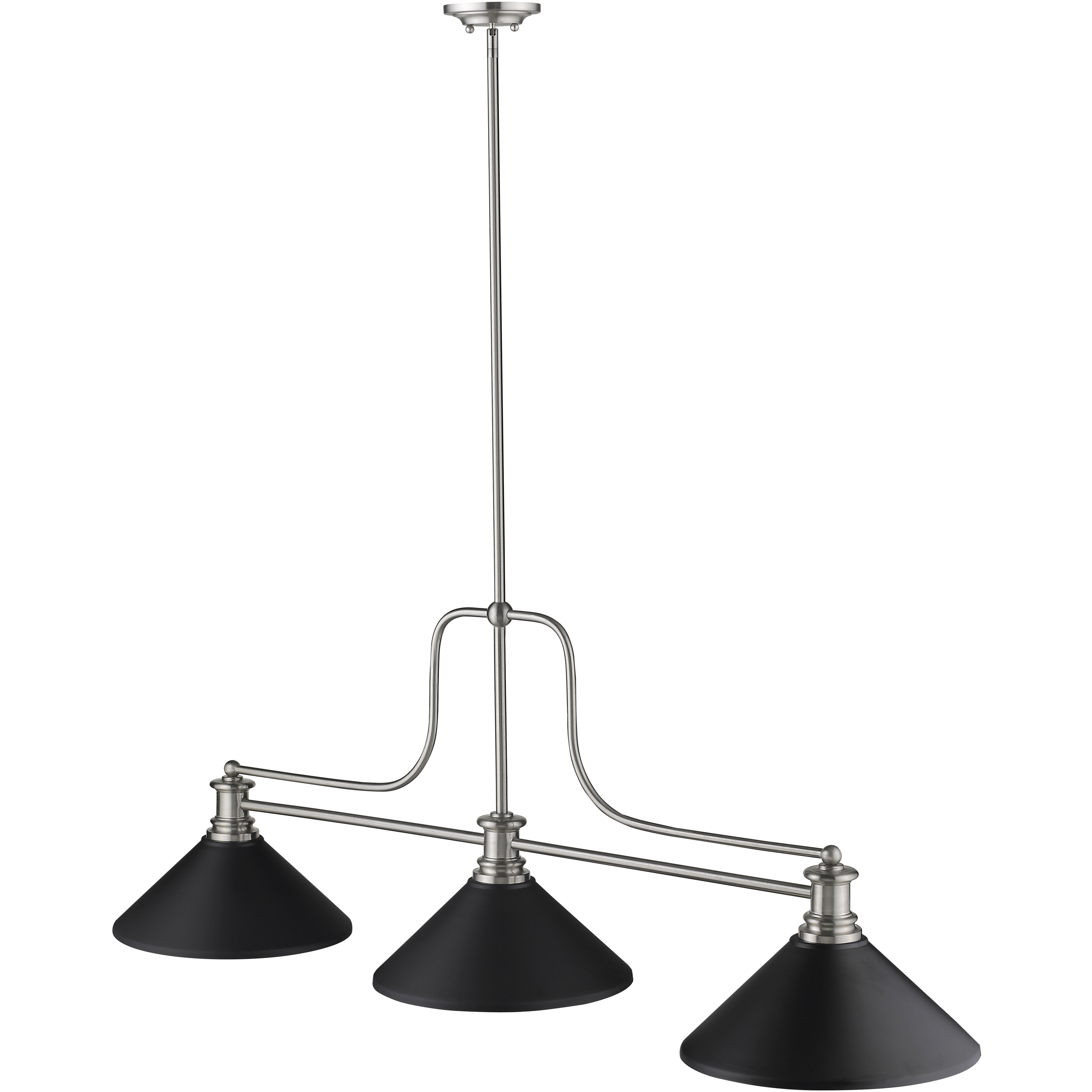 Melange 3 Light 52 inch Brushed Nickel Billiard Ceiling Light in Matte Black Steel