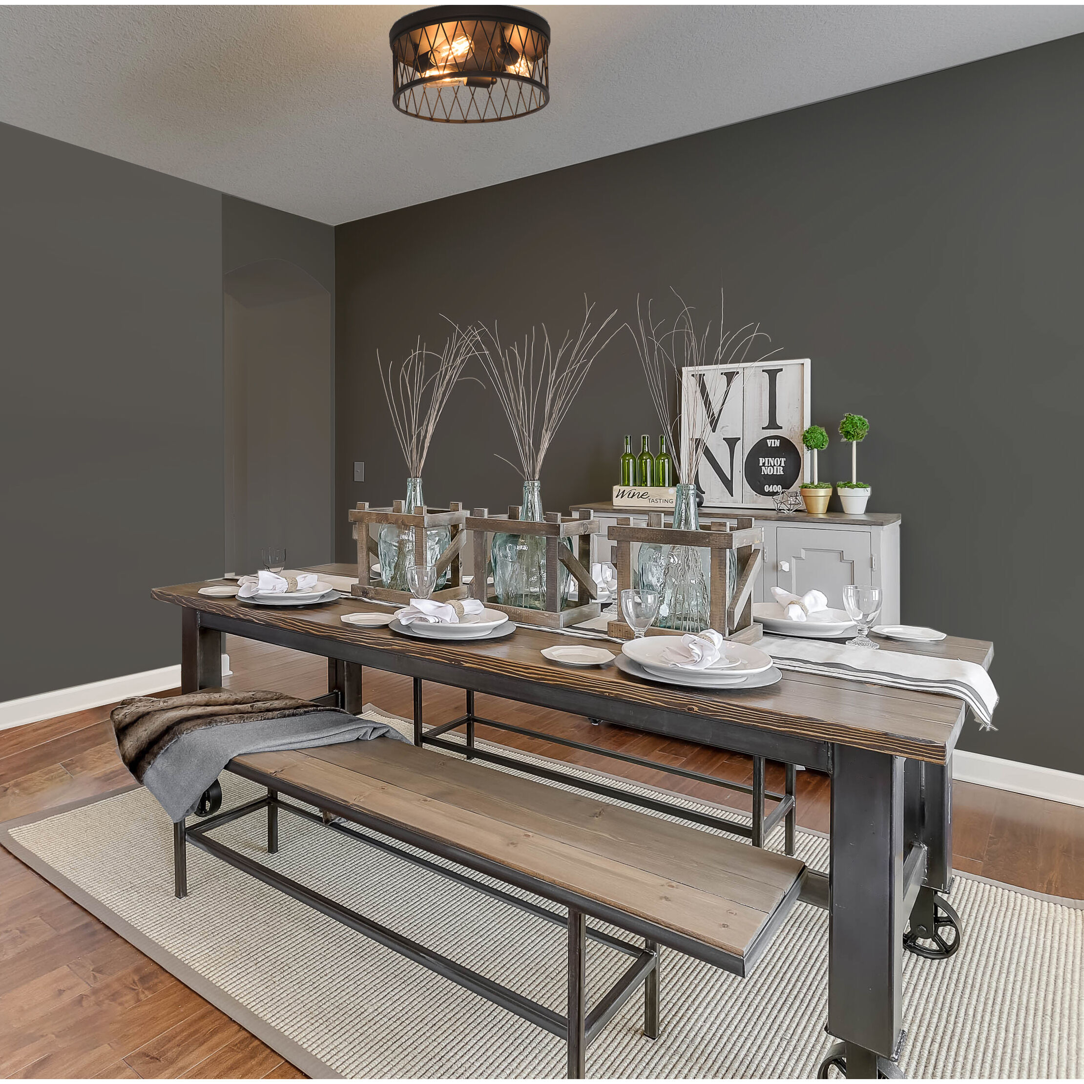 Arris 3 Light 15 inch Vintage Bronze Flushmount Ceiling Light