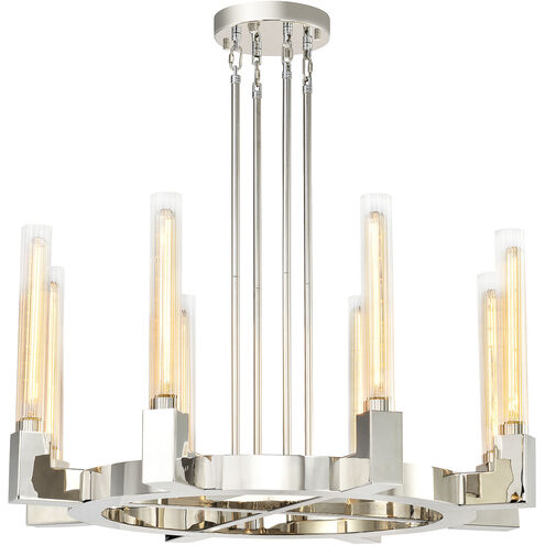 Placid 8 Light 32 inch Polished Nickel Wheel Chandelier Ceiling Light