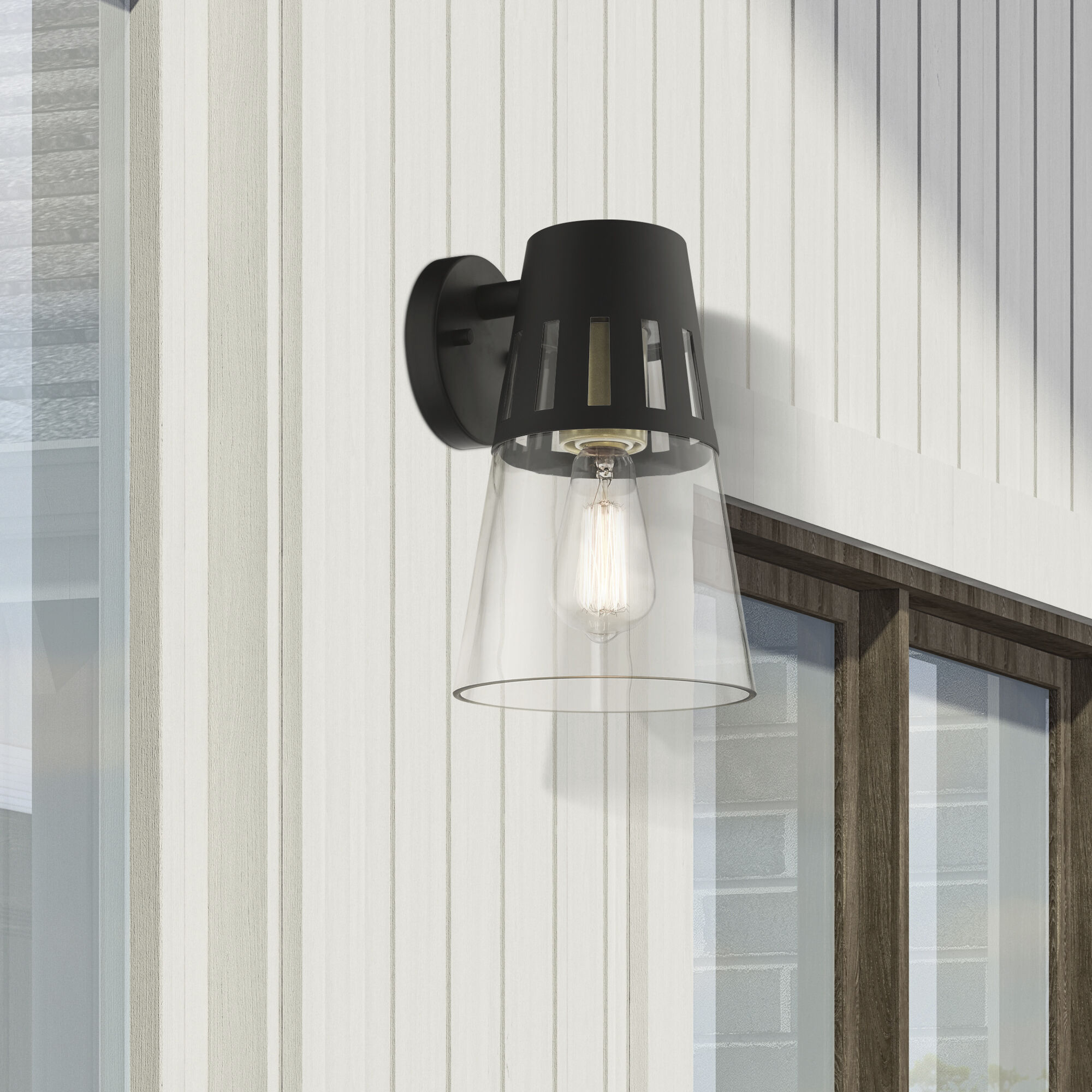 Covington 1 Light 11 inch Black with Soft Gold Finish Accents Outdoor Wall Lantern, Medium