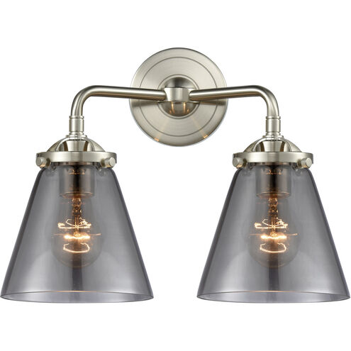 Nouveau Small Cone LED 14 inch Brushed Satin Nickel Bath Vanity Light Wall Light in Plated Smoke Glass, Nouveau