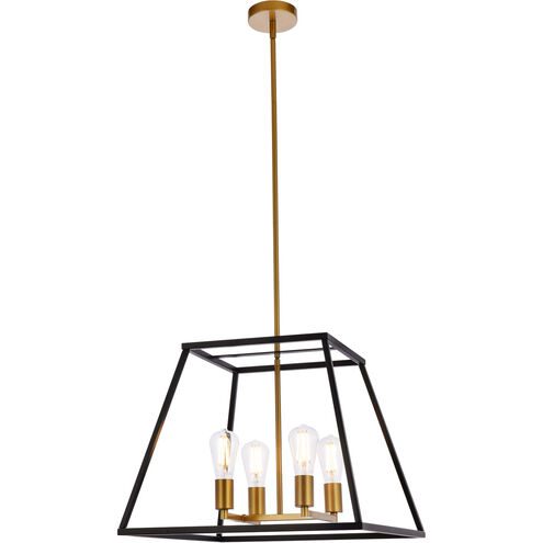 Declan 4 Light 20 inch Black and Brass Pendant Ceiling Light