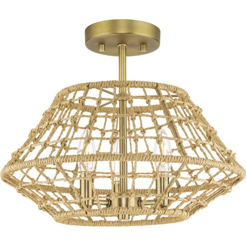 Laila 3 Light 16 inch Vintage Brass Semi-Flush Mount Convertible Ceiling Light, Design Series