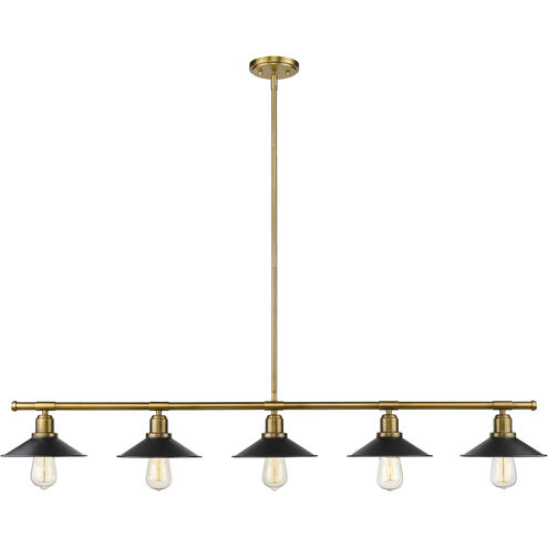 Casa 5 Light 51.5 inch Factory Brass Linear Chandelier Ceiling Light in Matte Black Steel