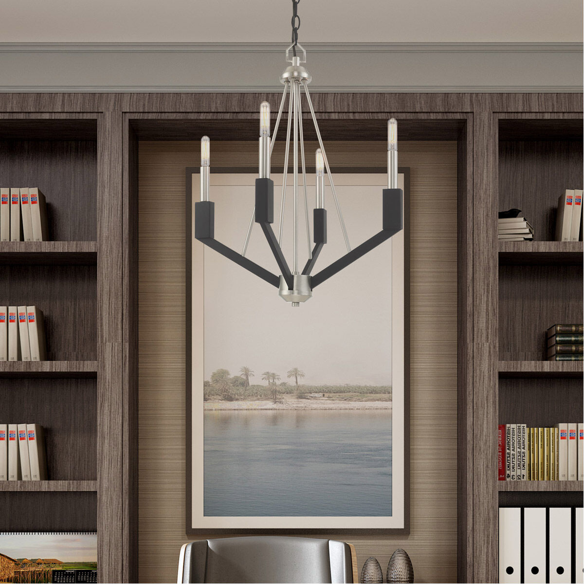 Beckett 4 Light 18 inch Brushed Nickel & Black Mini Chandelier Ceiling Light