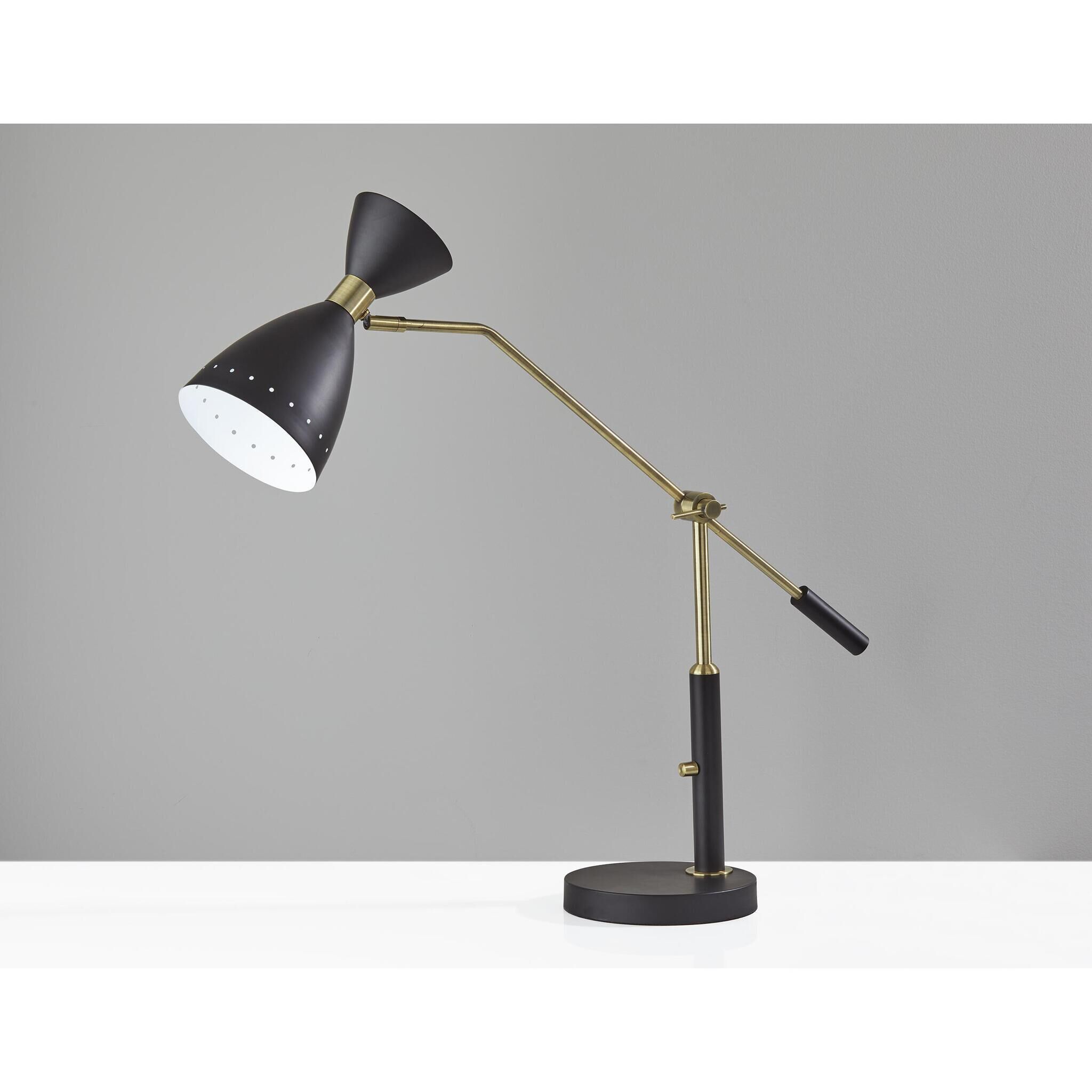 Oscar 32 inch 40.00 watt Black with Antique Brass Adjustable Desk Lamp Portable Light