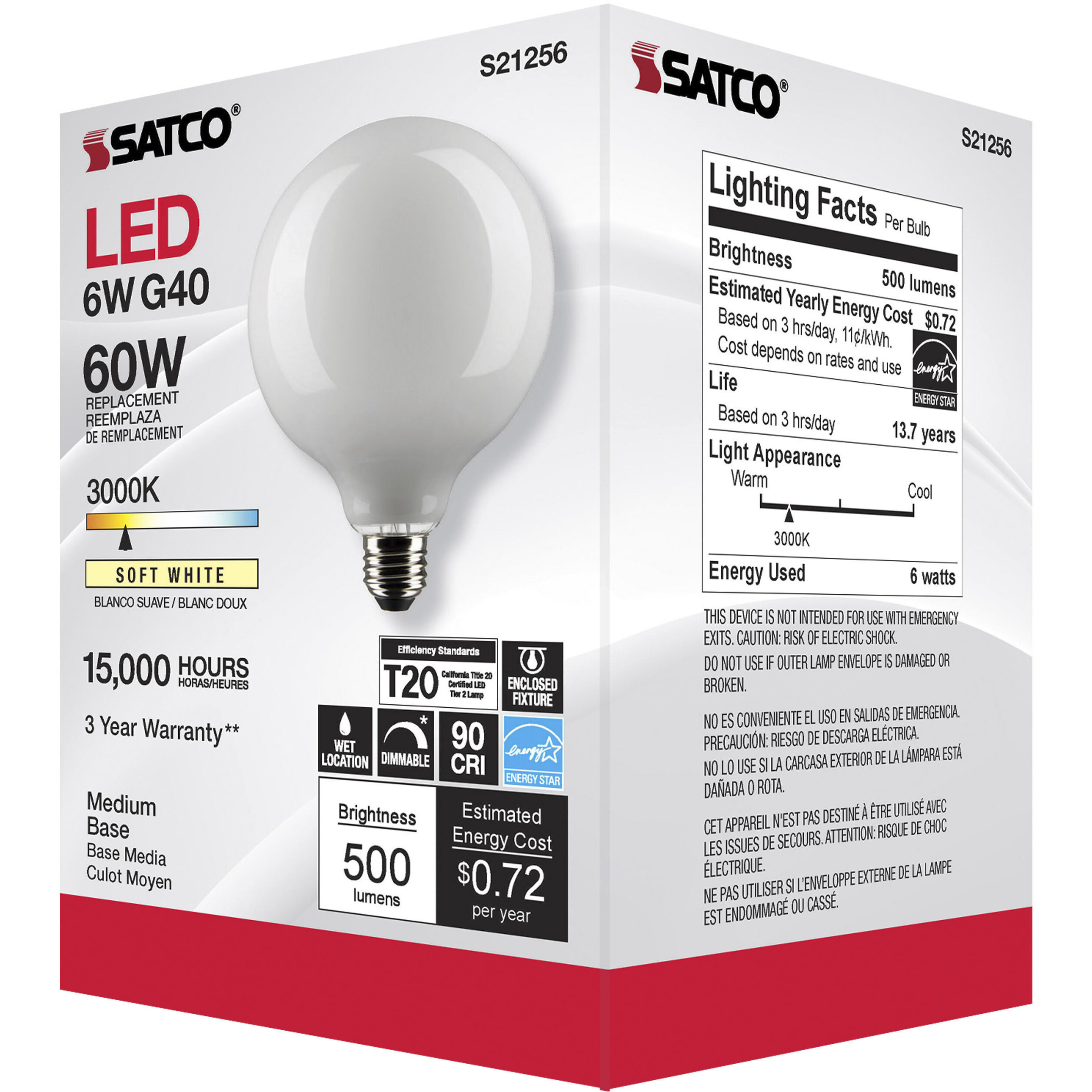 Lumos LED Medium Medium 6.00 watt 3000K LED Filament