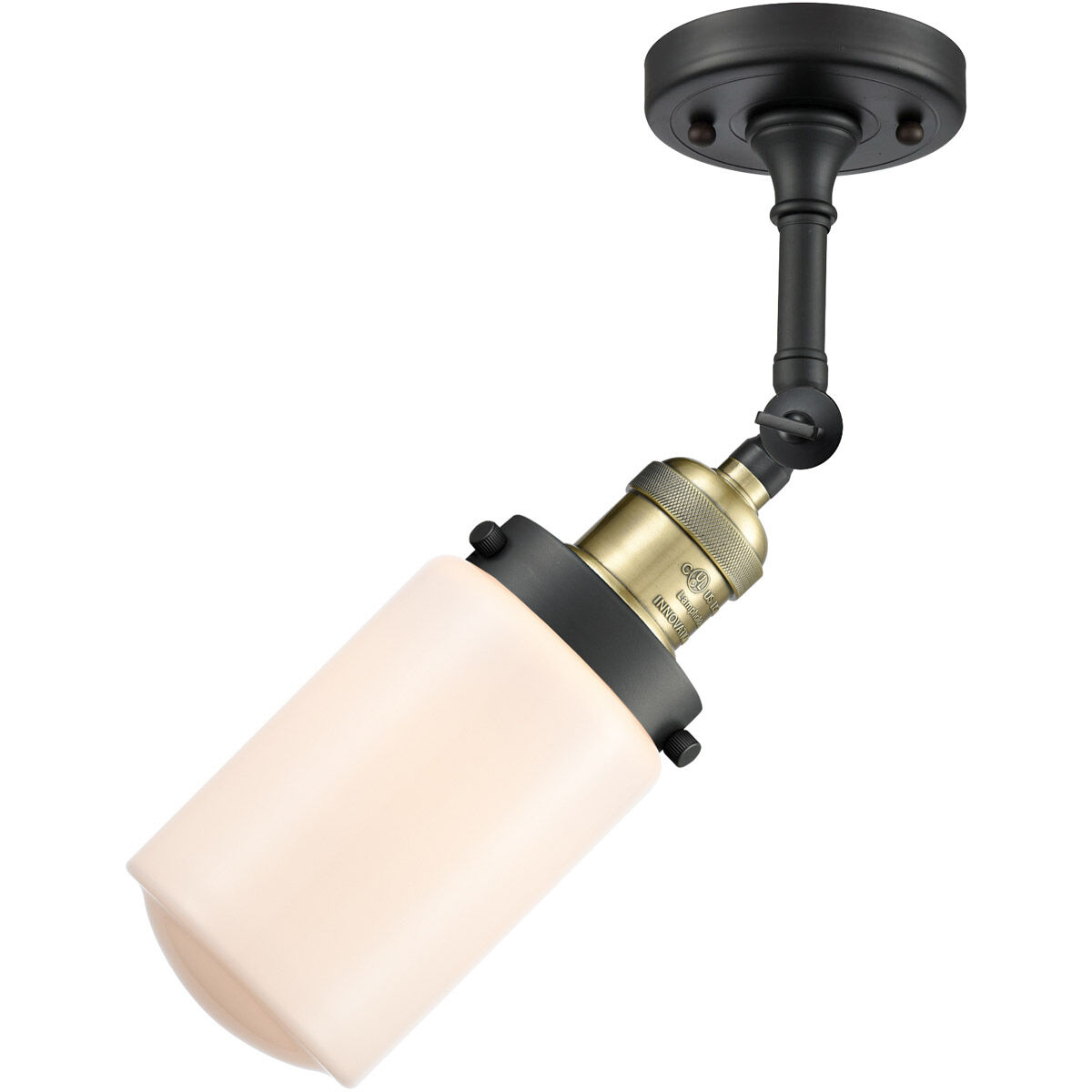 Franklin Restoration Dover LED 5 inch Black Antique Brass Semi-Flush Mount Ceiling Light in Matte White Glass, Franklin Restoration