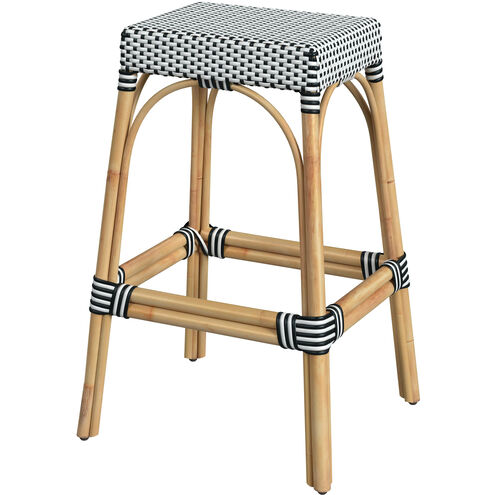 Robias Rectangular Rattan 30" Bar Stool in White and Black Dot