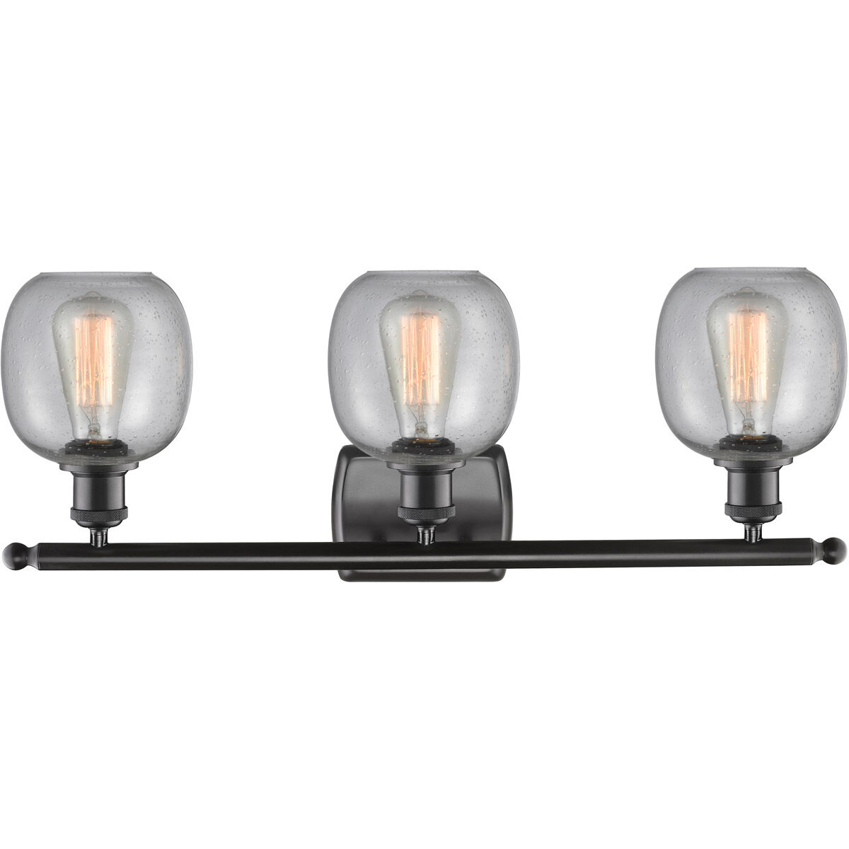 Ballston Belfast 3 Light 26 inch Matte Black Bath Vanity Light Wall Light in Seedy Glass, Ballston