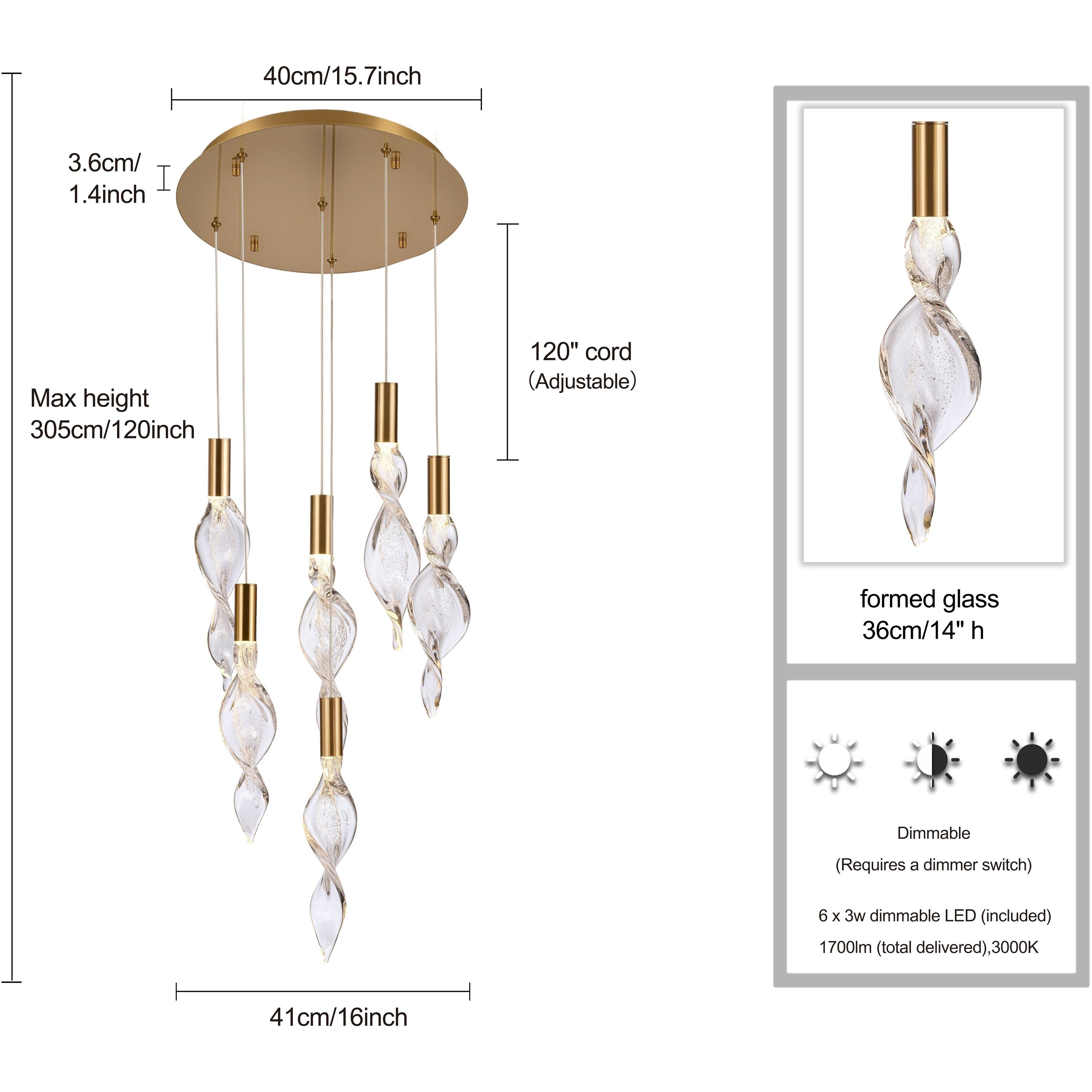 Aurora LED 16 inch Natural Brass Pendant Ceiling Light, Converts to Flush Mount