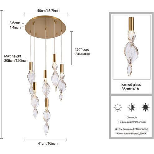 Aurora LED 16 inch Natural Brass Pendant Ceiling Light, Converts to Flush Mount