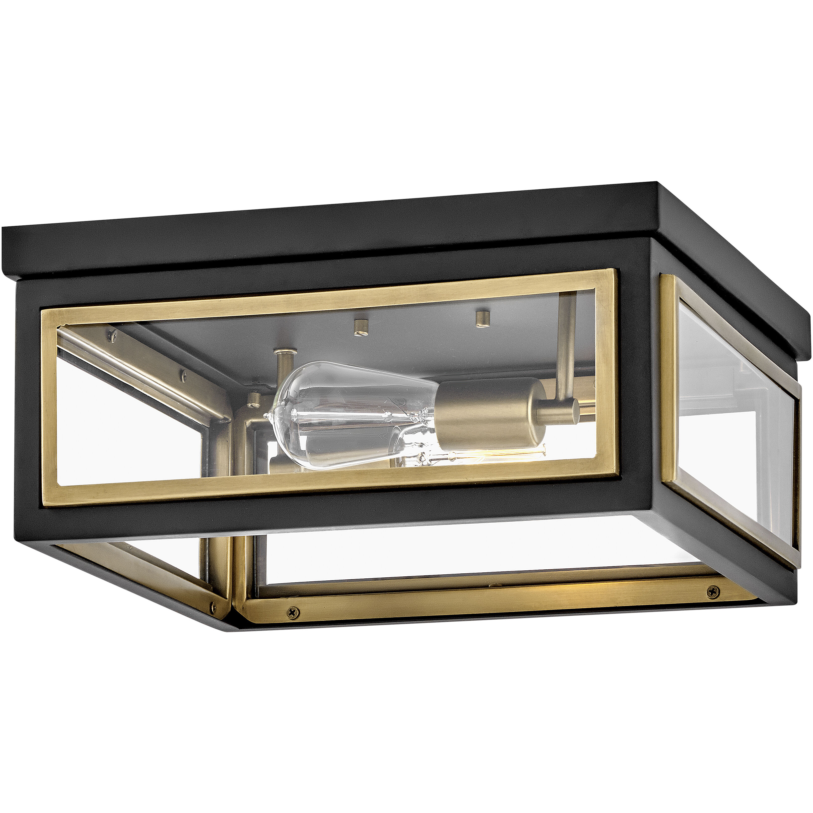Shaw 14 inch Black with Heritage Brass Indoor Flush Mount Ceiling Light