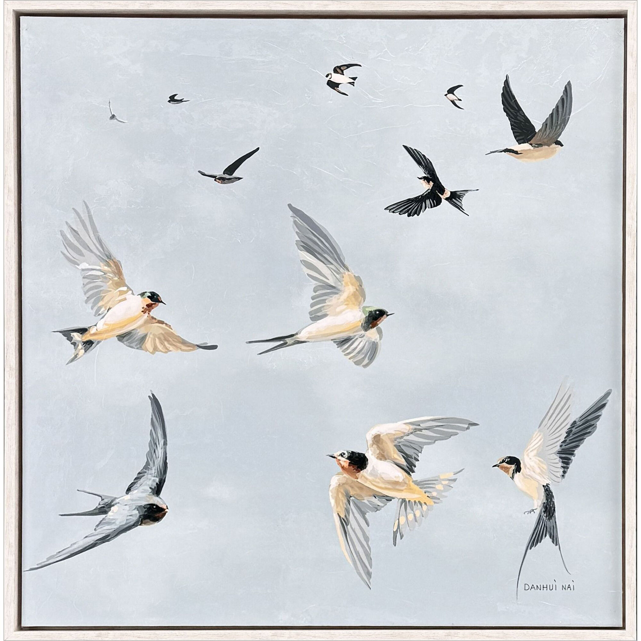Swifts Blue and Beige and Gray and Green Framed Art