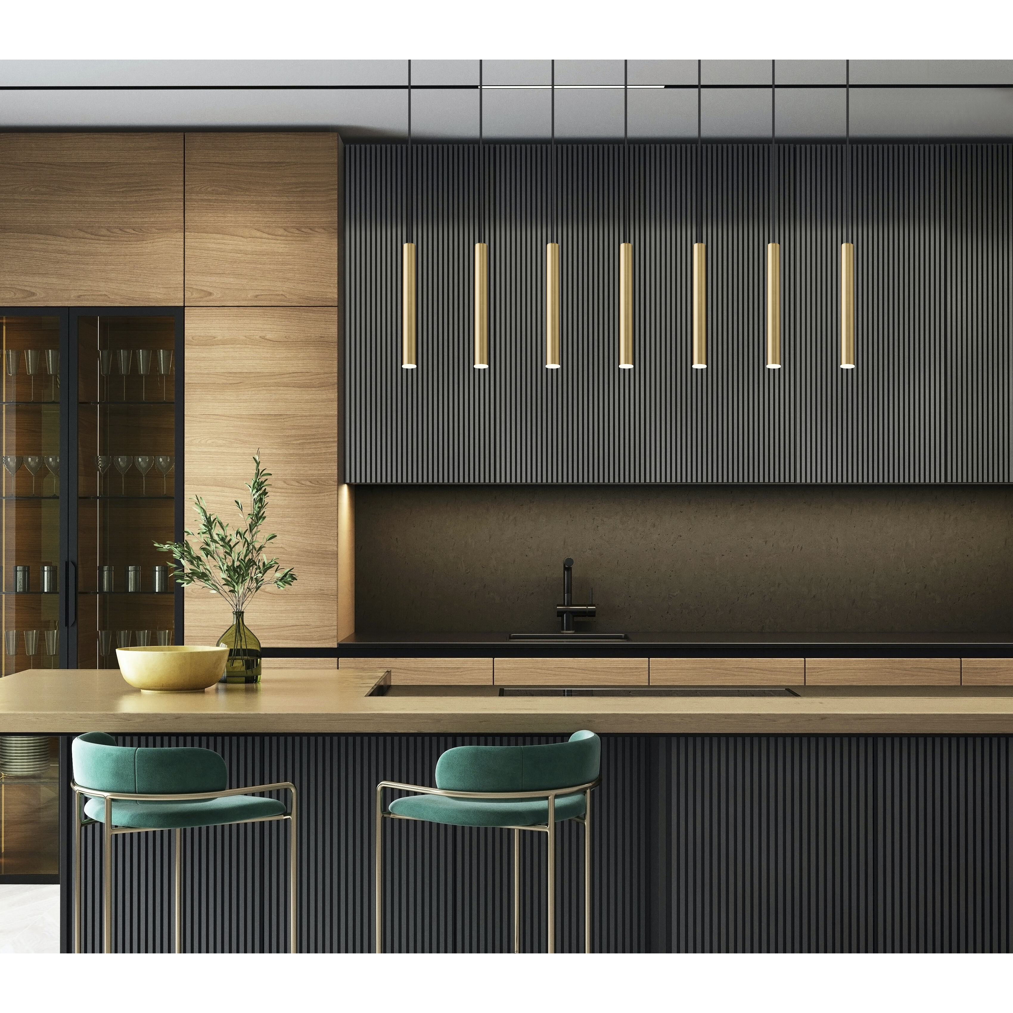 Forest Linear Chandelier Ceiling Light in Modern Gold