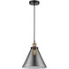 Cone 1 Light 12 inch Black Antique Brass Mini Pendant Ceiling Light in Plated Smoke Glass