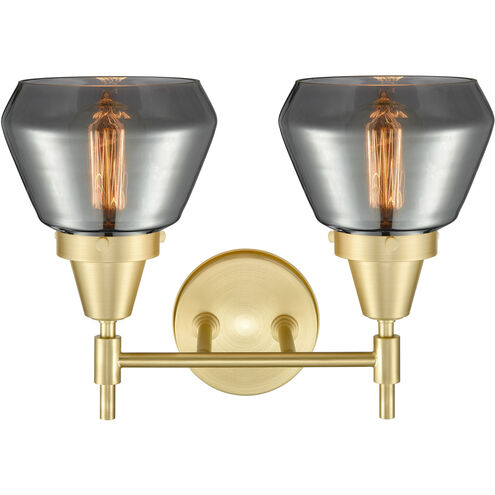 Caden 2 Light 16 inch Satin Brass Bath Vanity Light Wall Light in Plated Smoke Glass