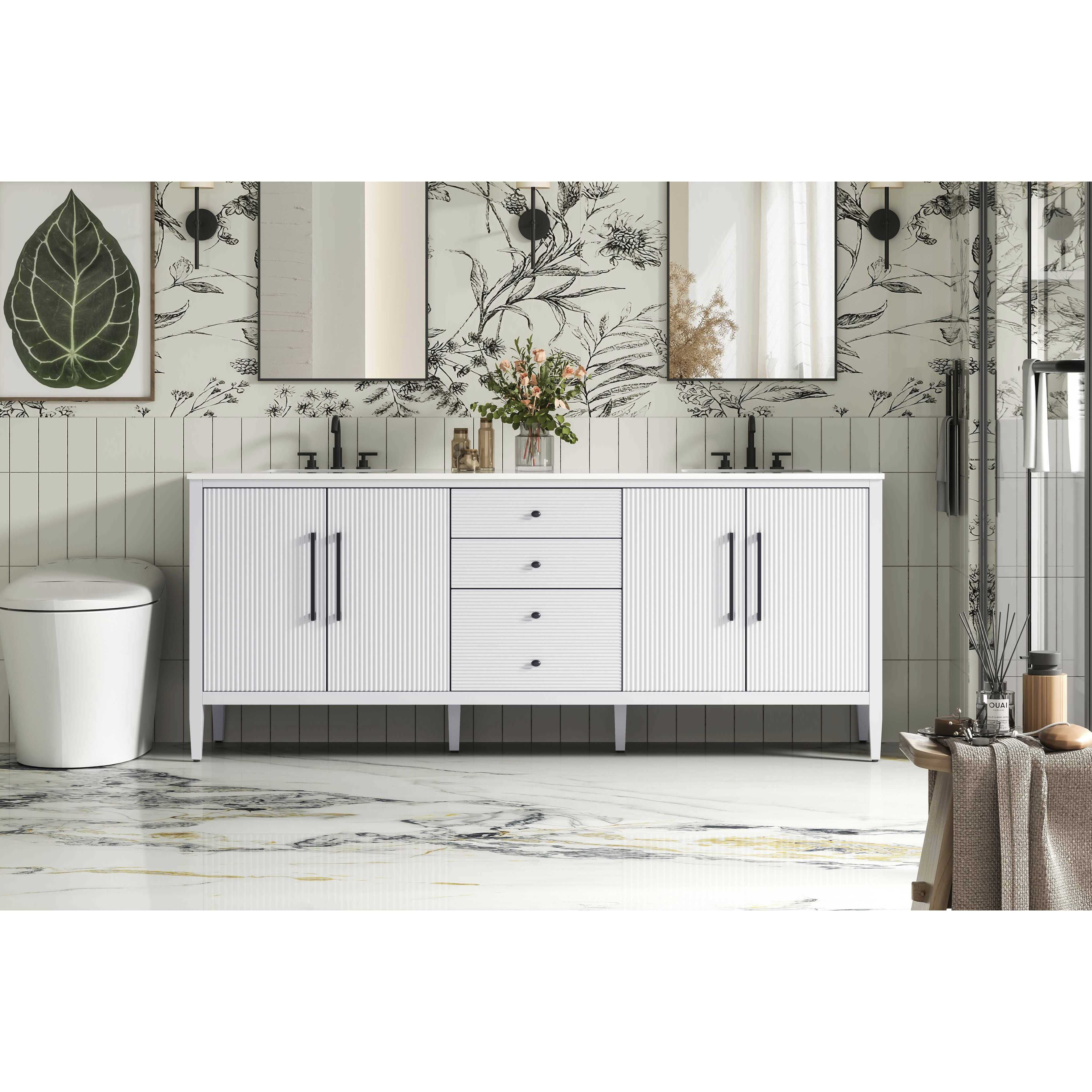Blakely 84 X 34 inch White Bathroom Vanity Cabinet