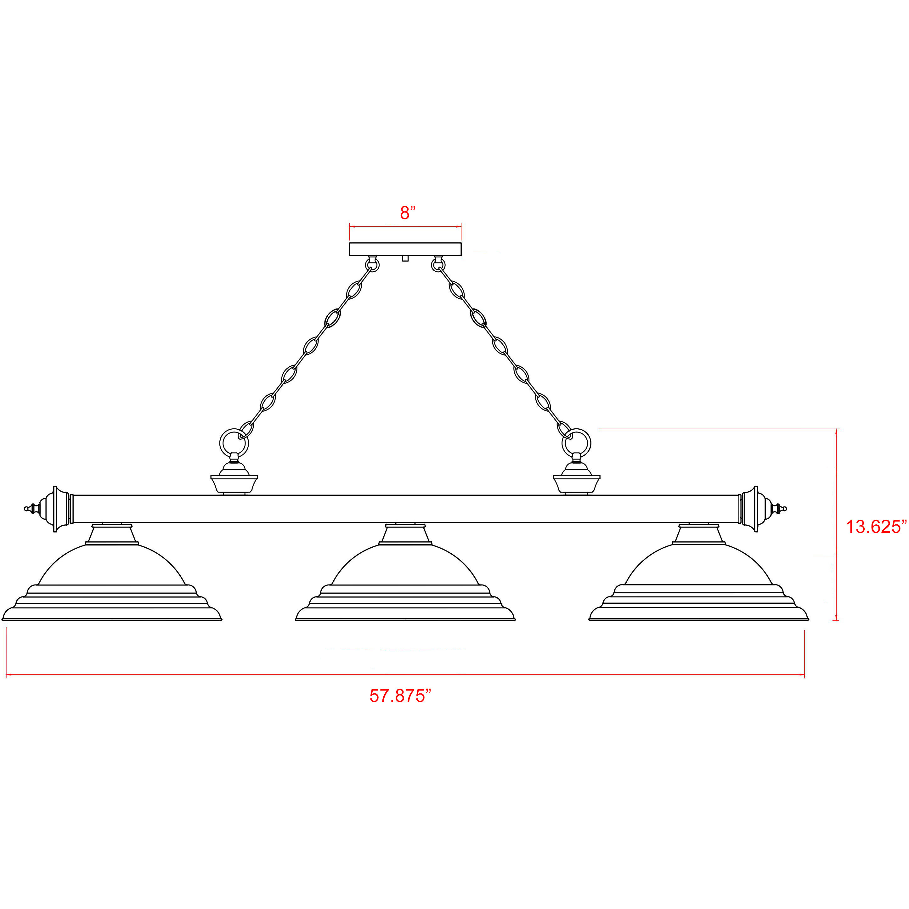 Cordon 3 Light 58 inch Rubbed Brass Billiard Ceiling Light in Rubbed Brass Metal