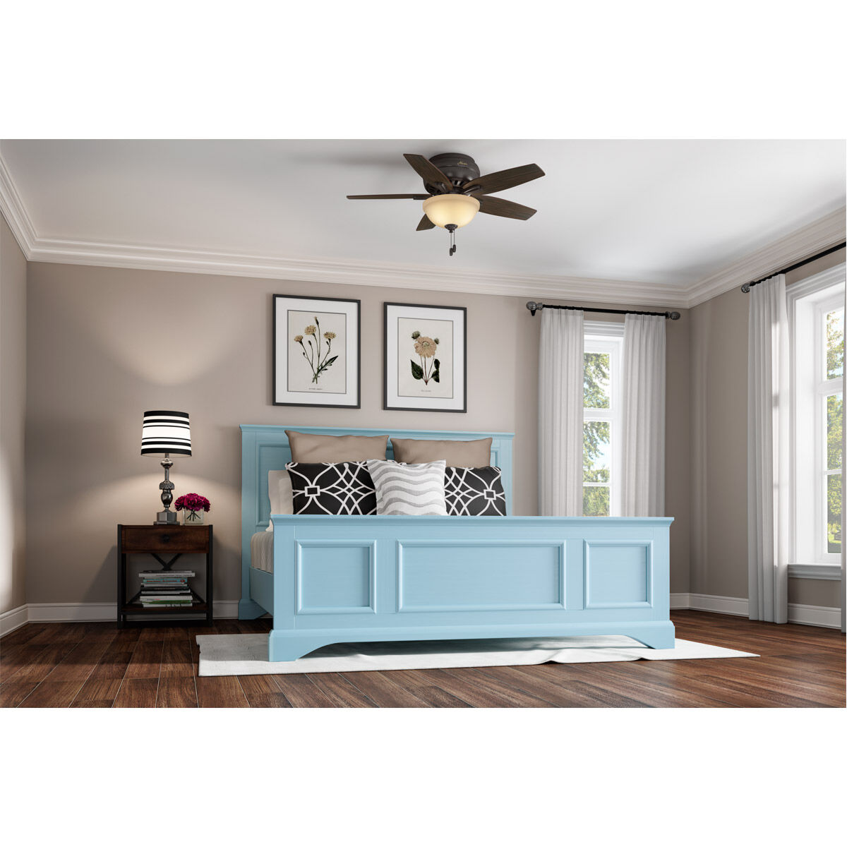 Newsome 42 inch Premier Bronze with Roasted Walnut/Yellow Walnut Blades Ceiling Fan, Low Profile