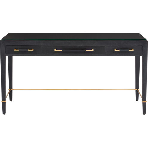 Currey & Company 3000-0207 Verona 60 inch Black Lacquered Linen/Champagne  Metal Desk, Large