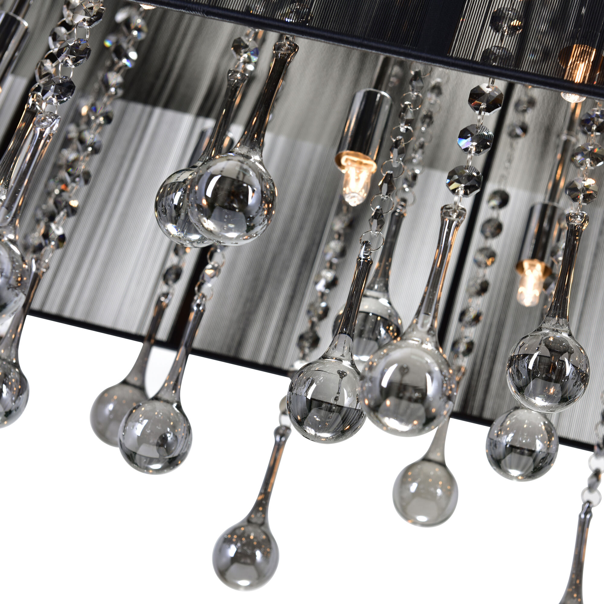 Water Drop 17 Light 13 inch Chrome Drum Shade Chandelier Ceiling Light in Black / Smoke