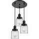 Edison Small Bell 3 Light 10 inch Matte Black Multi-Pendant Ceiling Light, Edison