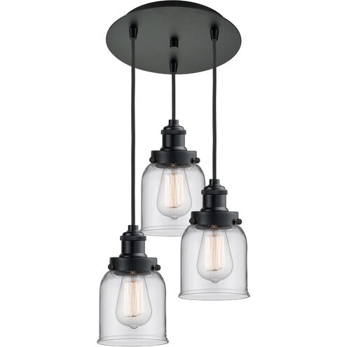 Edison Small Bell 3 Light 10 inch Matte Black Multi-Pendant Ceiling Light, Edison