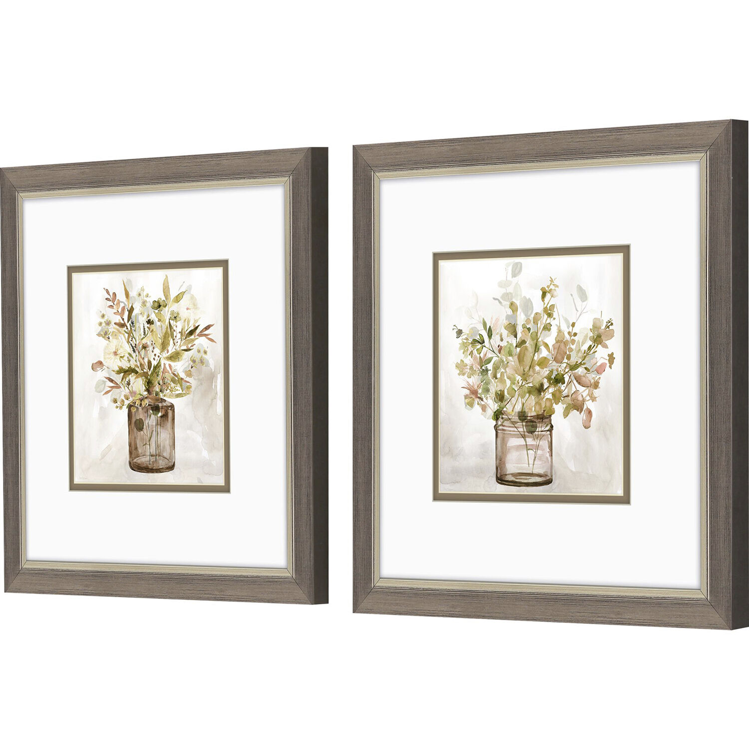 Florals Green and Brown and Rust and Gray Framed Art, Propac