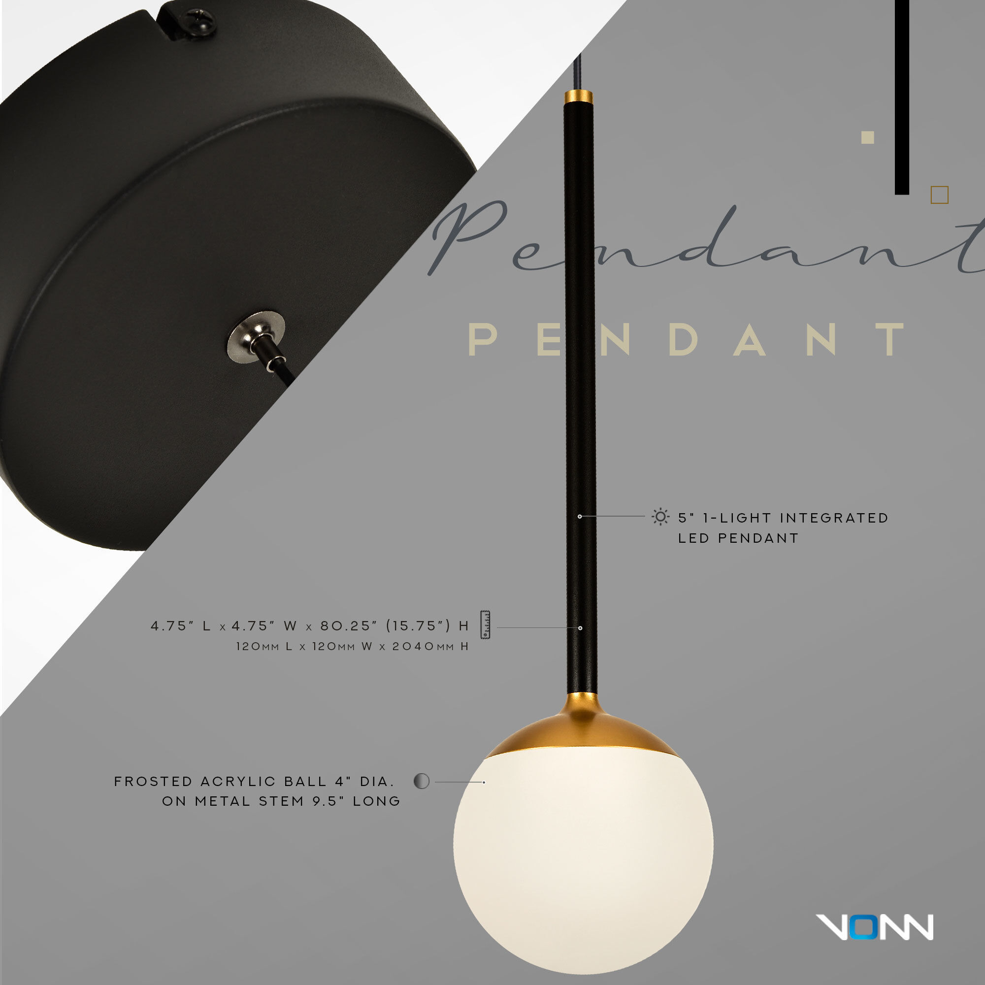 Capri 4.75 inch Black/Gold Pendant Ceiling Light