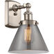 Ballston Large Cone LED 8 inch Brushed Satin Nickel Sconce Wall Light in Plated Smoke Glass, Ballston
