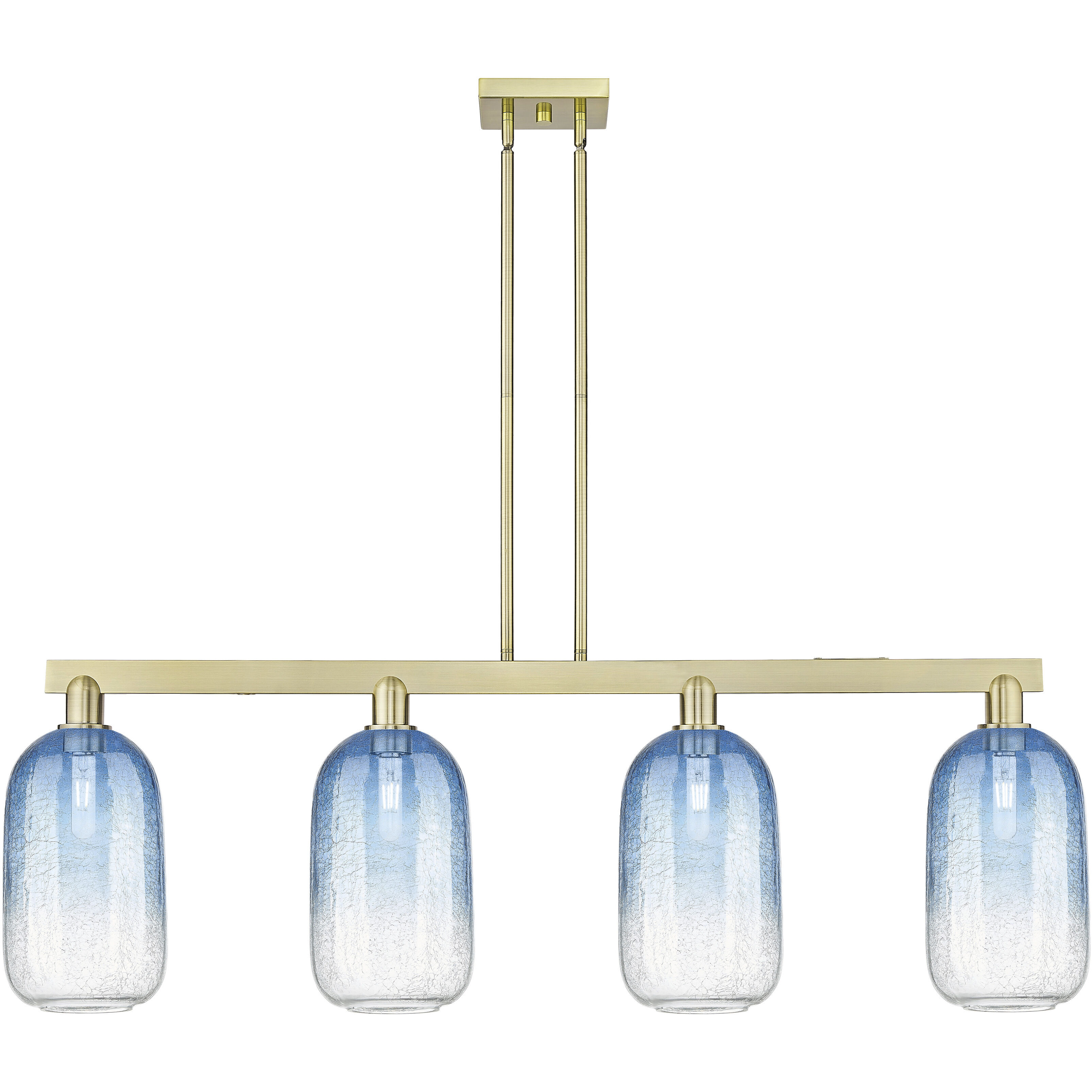 Brookhaven Cloche Island Light Ceiling Light in Antique Brass, Sapphire Blue Glass