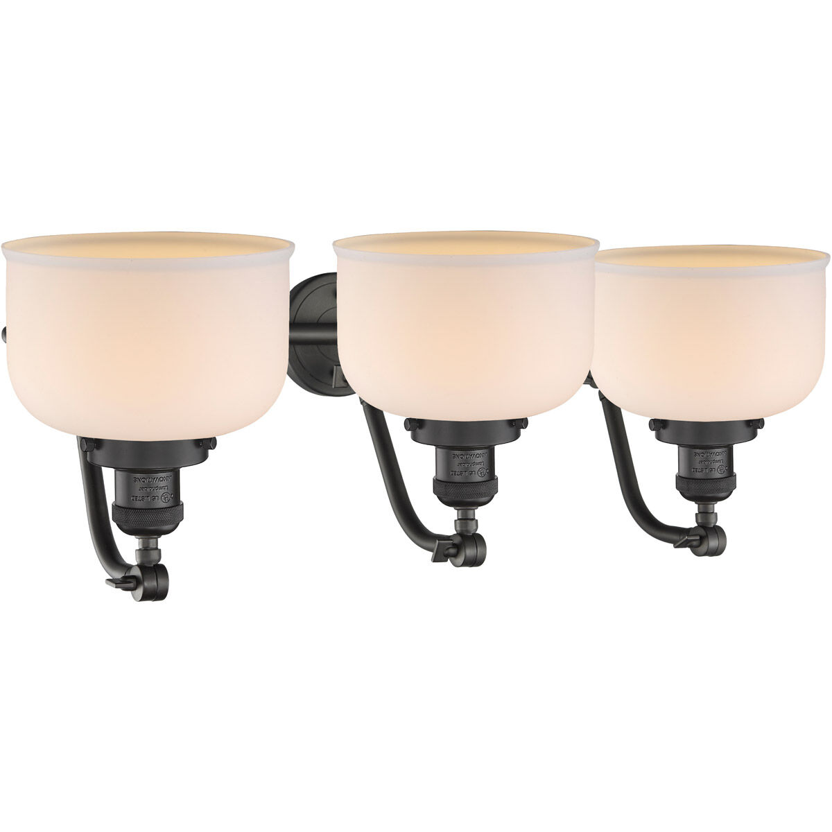 Franklin Restoration Large Bell LED 28 inch Oil Rubbed Bronze Bath Vanity Light Wall Light in Matte White Glass, Franklin Restoration