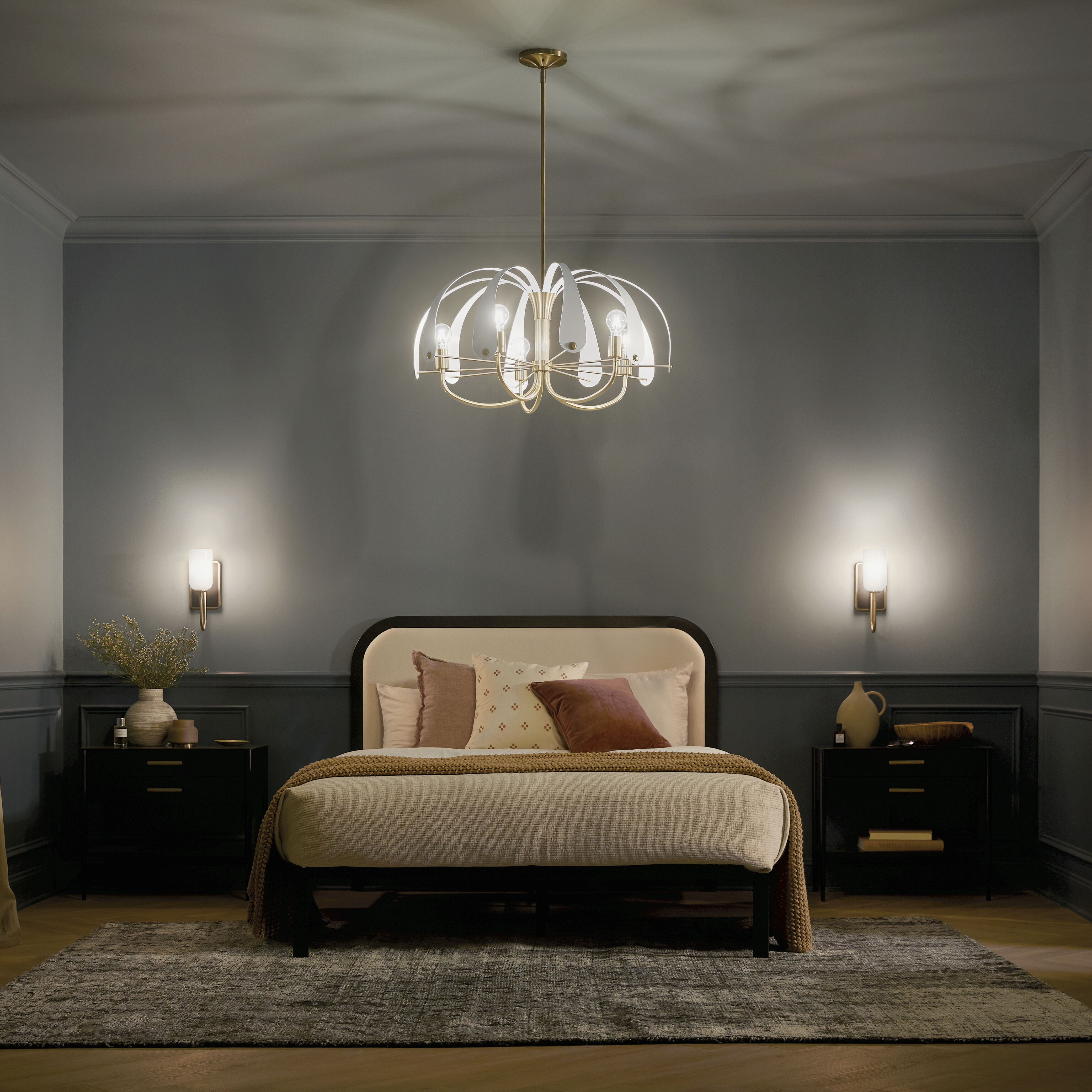 Petal LED 31 inch Champange White Chandelier Ceiling Light