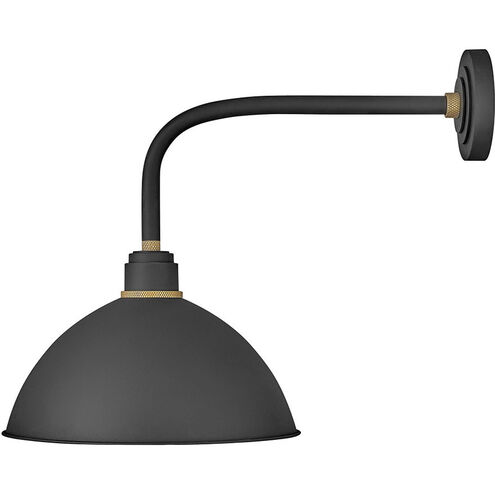 Foundry Dome LED 16 inch Textured Black with Brass Outdoor Barn Light, Straight Arm